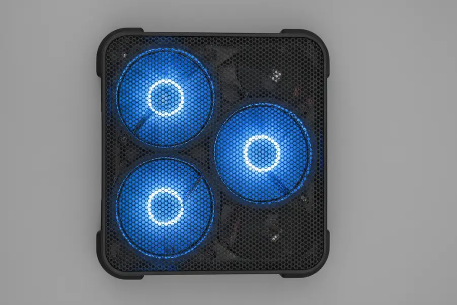 Best Laptop Cooling Pads for Gaming in 2026 10 Illustration showing a Black laptop cooling pad with three blue LED fans